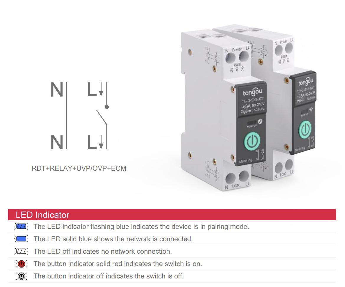 Умный автомат с защитой ZigBee Tongou TO-Q-SY2-JZTT 63А однофазный на DIN рейку - фото 3