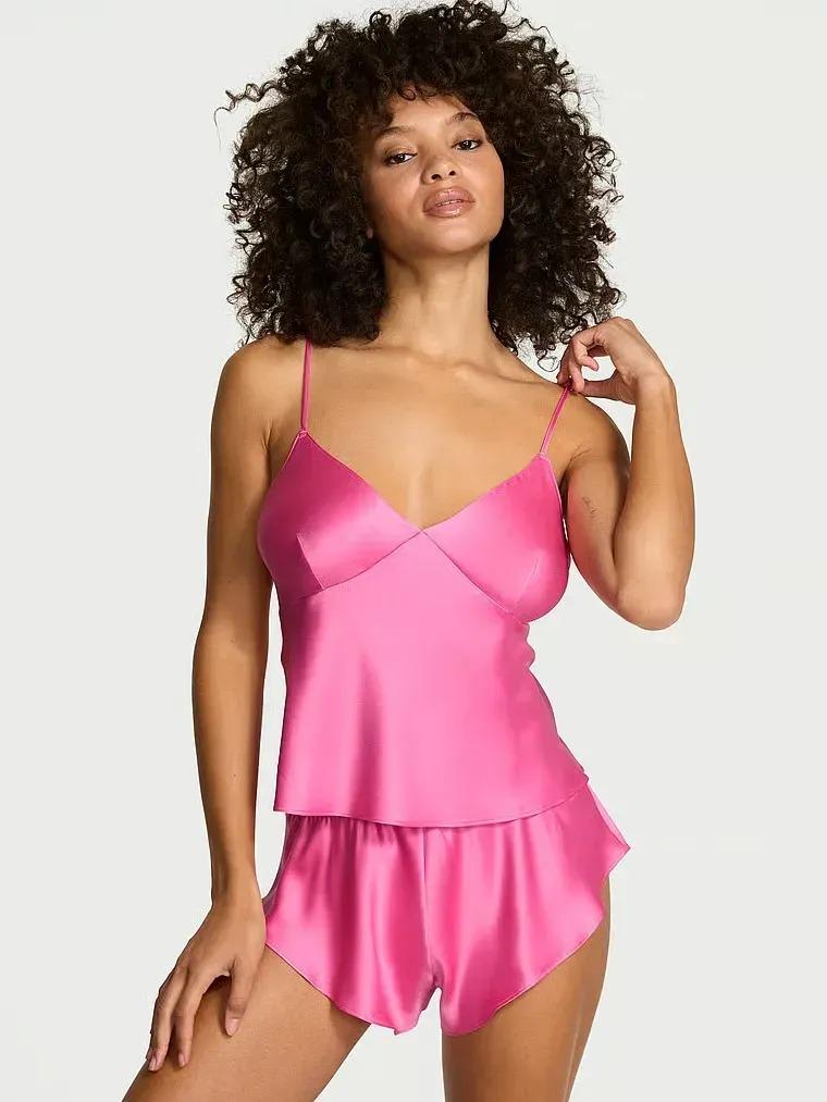 Пижама сатиновая Victoria's Secret Satin Open-Back Cami & Shorts Set XS Розовый (27169886)