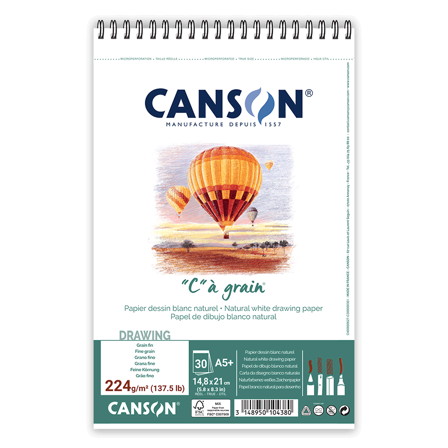 Альбом для графики Canson Ca Grain на спирале 224 г/кв. м 30 л. А5 Белый (C400060627)