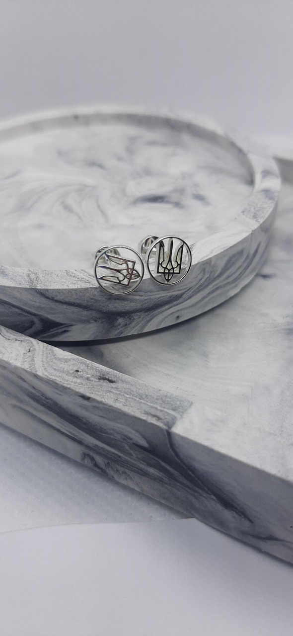 Серебряные серьги Тризуб пусеты вкрутки 925 пробы (2598072640)