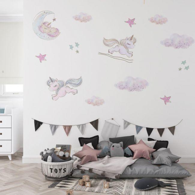 Стикеры детские на стену Единороги Sticker Wall SW-00001004 40х80см 3 листа 120х80 см