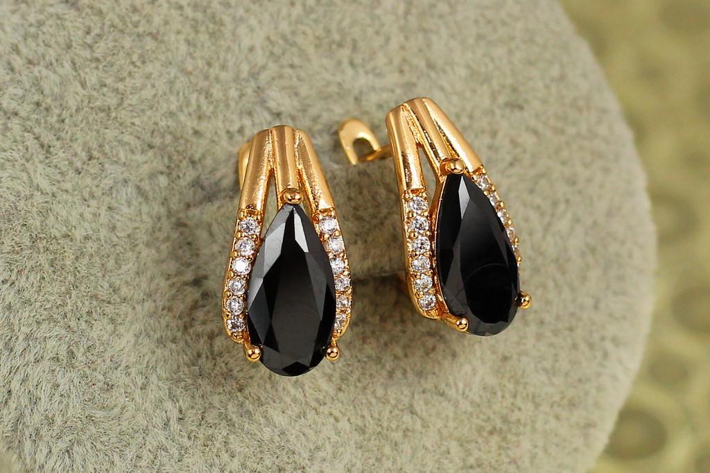 Серьги Xuping Jewelry Сонет с черным камнем 1,7 см Золотистый (2570364412)