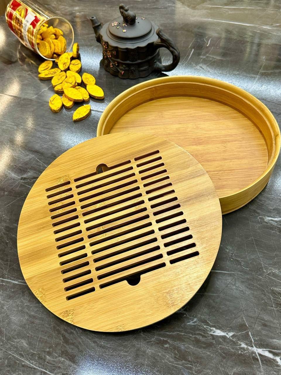 Таця-чабань для чайної церемонії Райз дерев'яна кругла 25х5 см (OS-T0511) - фото 5 Таця-чабань для чайної церемонії Райз дерев'яна кругла 25х5 см (OS-T0511) - фото 5