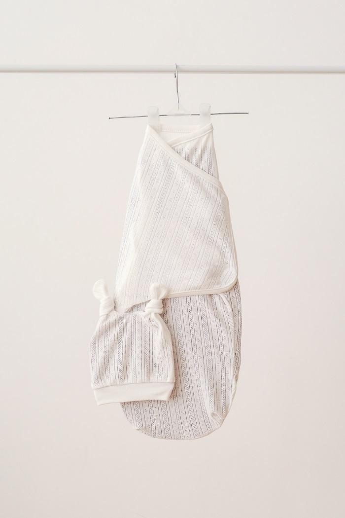 Пелюшка-кокон з шапочкою дитяча літня на липучках 3-6 міс Молочний (MG152)