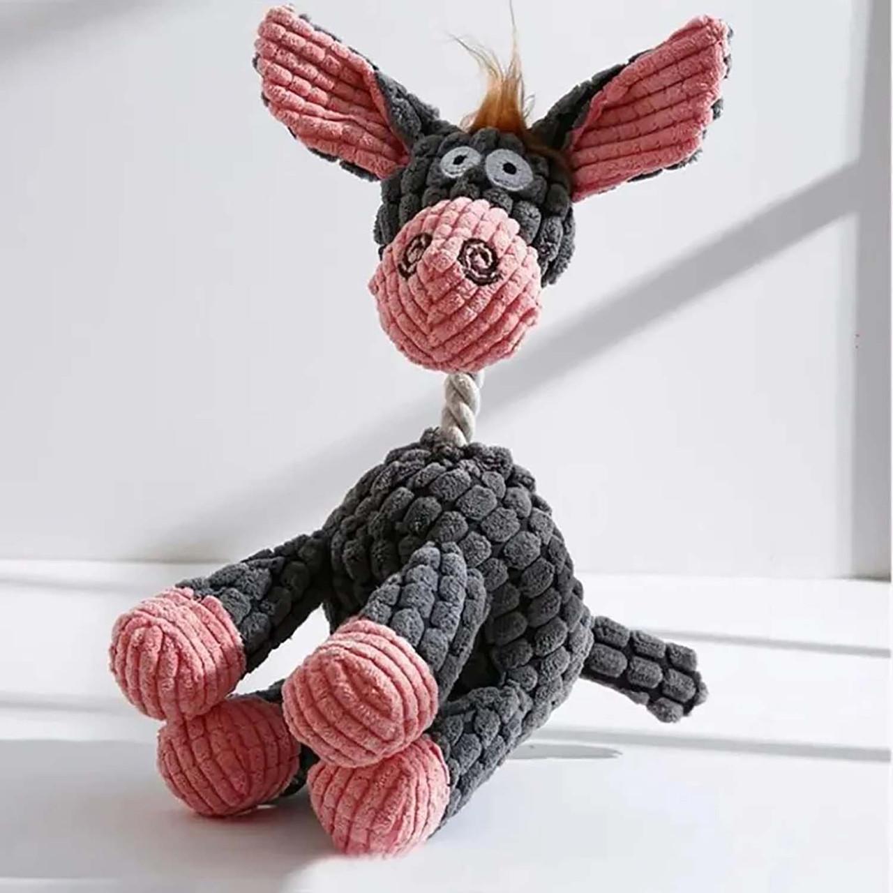 Плюшевая игрушка Ослик MM-75 для собак и щенков мелких и средних пород со звуком Серый