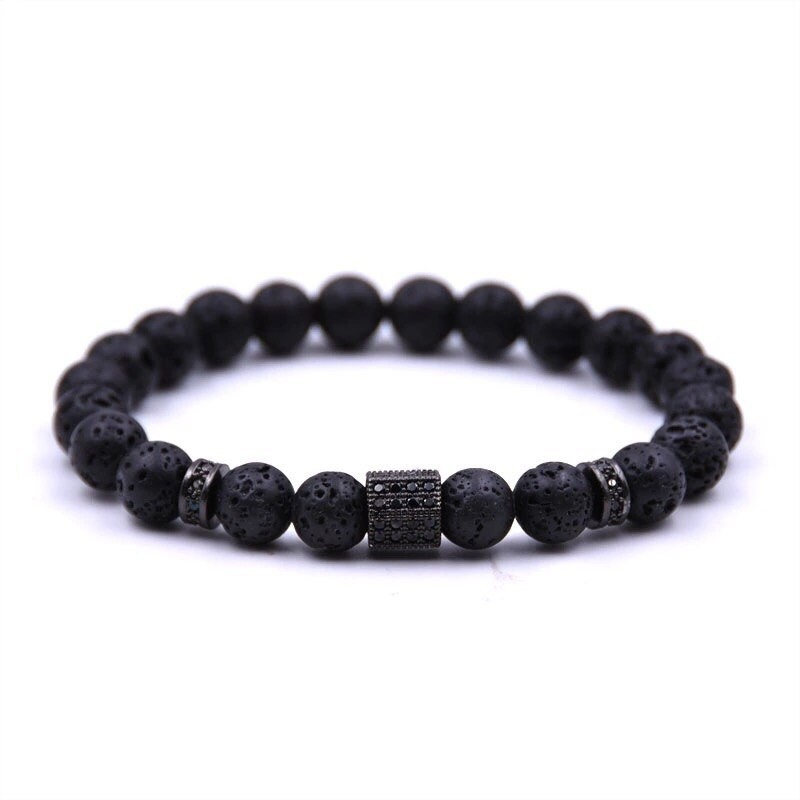 Браслет из лавового камня с многогранником и дисками 21 Черный (90018)