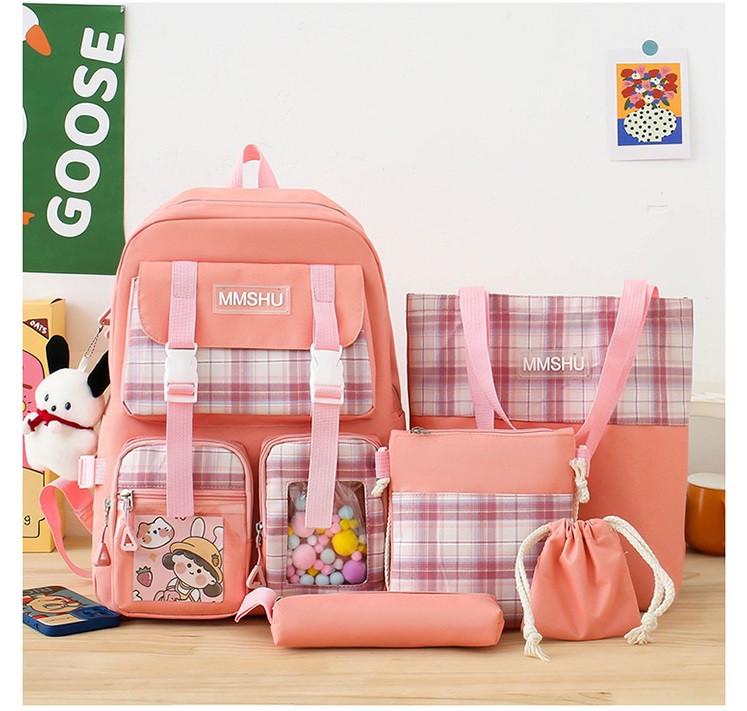 Набор школьный рюкзак/шопер/пенал/сумочка/мешочек для девочки MMSHU 5в1 5-11 класс Розовый (1137992570)