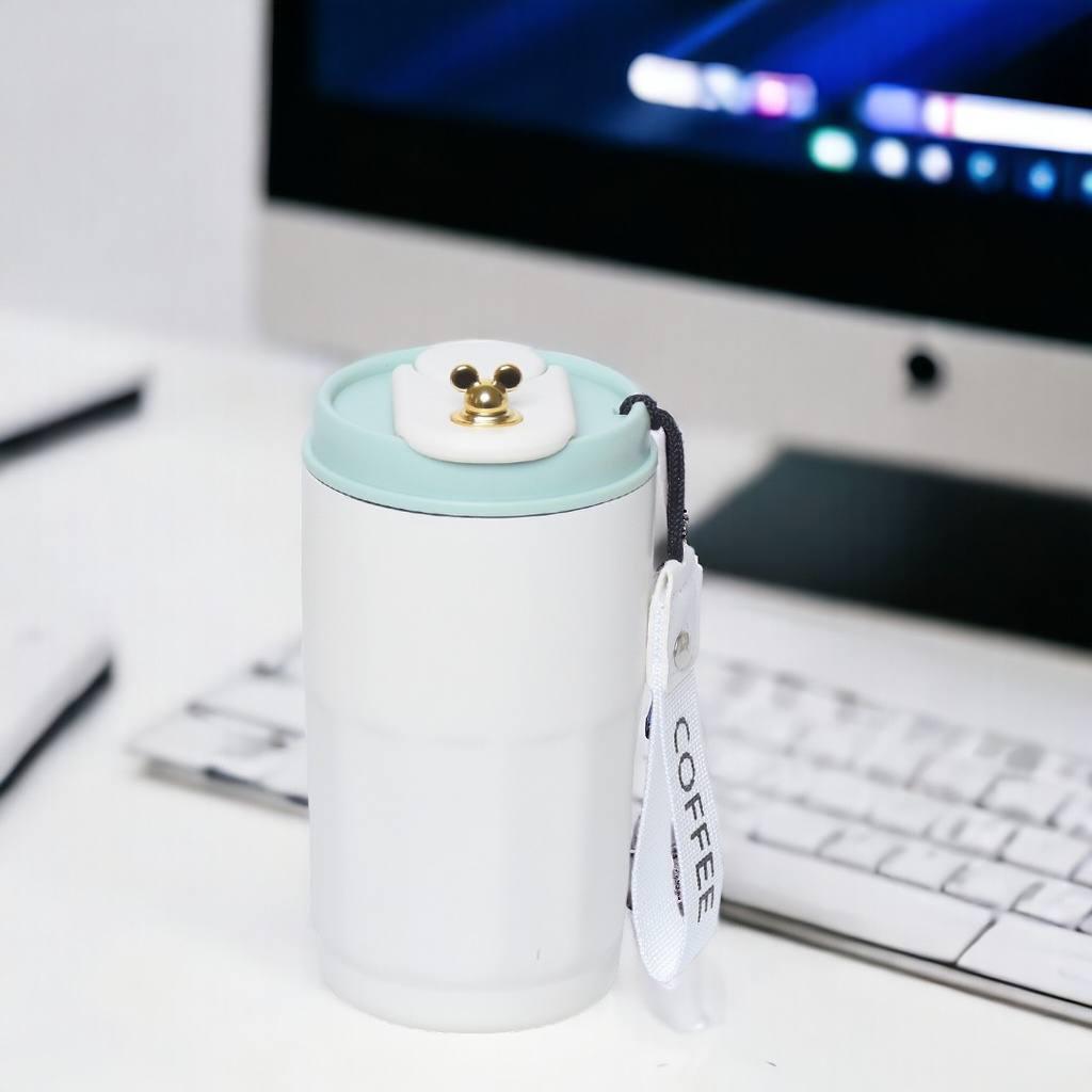 Термокружка Happy Life Coffee из нержавеющей стали 400 мл Белый с зеленым (2780924859) - фото 2