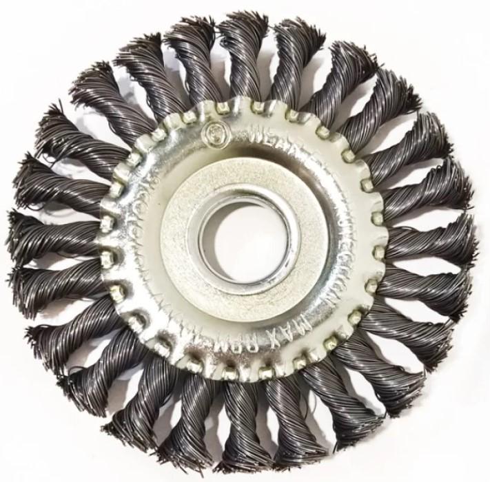 Дисковая проволочная щетка NovoTools NTWWB12522ST 125 мм 22,23 мм с витой проволокой (22135)