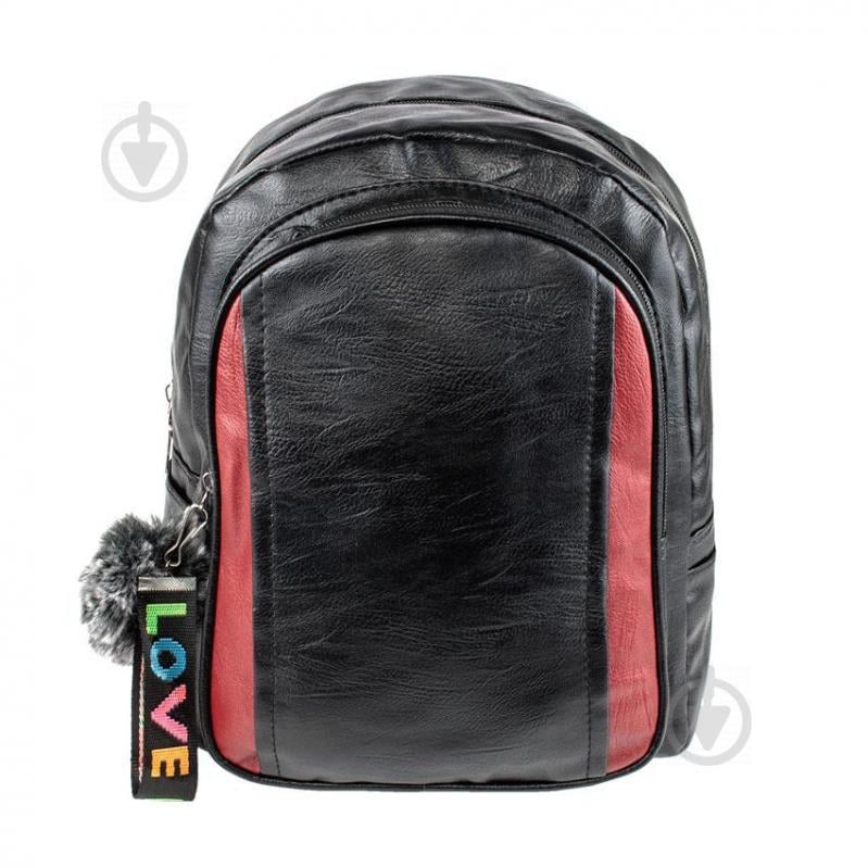 Рюкзак городской BackPack Пушистик Кожзам 28х23х10 см Чёрный с красными вставками (22467)