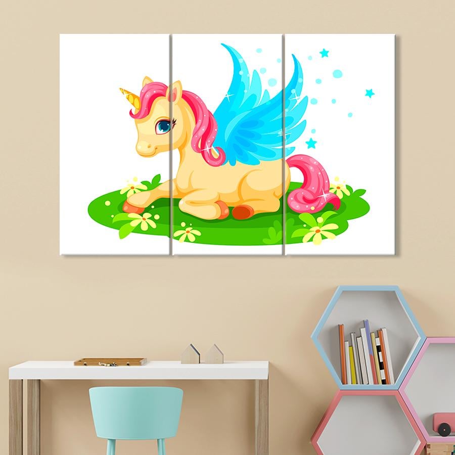 Картина в детскую комнату Волшебный крылатый единорог 128x81 см (A1453-3)