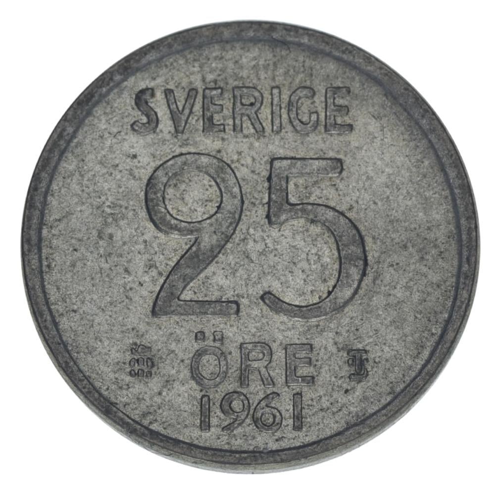 Коллекционная монета Швеция 25 эры 1961 серебро F-VF 2,32 г (М22669)