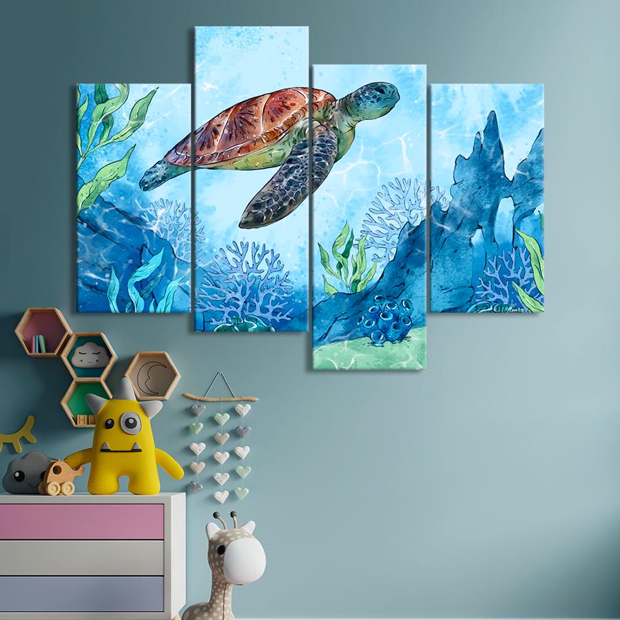 Картина в детскую комнату Плывущая морская черепаха 129x90 см (A1392-4)