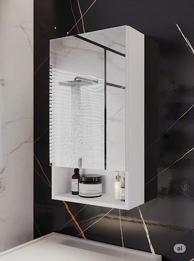 Шафа дзеркальна для ванної з прихованим зберіганням ШВК-141 Білий