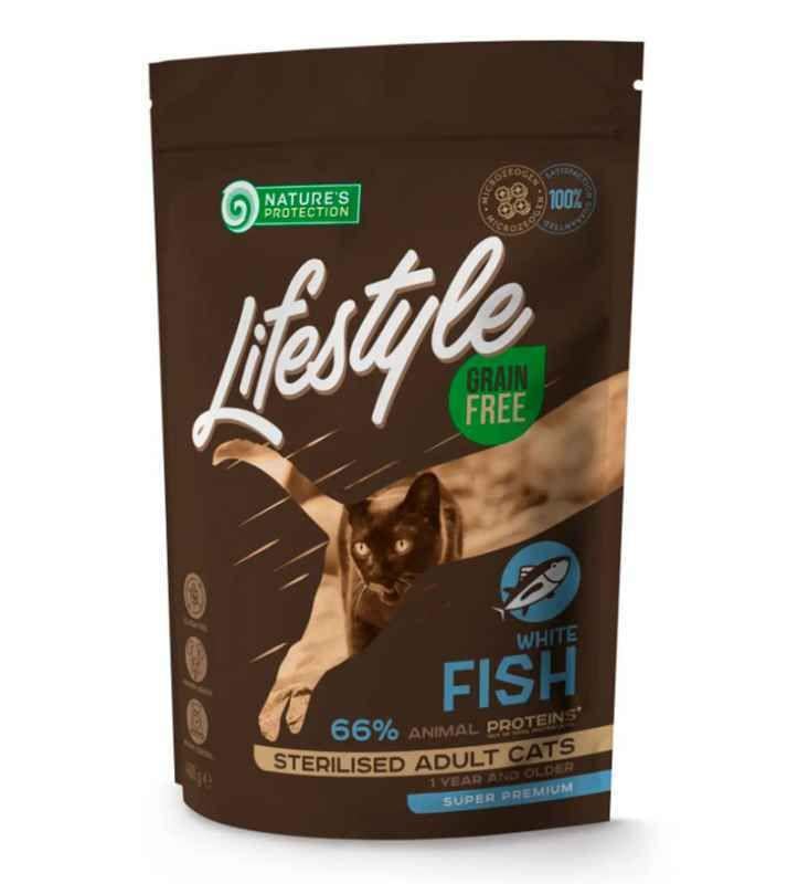Корм для дорослих стерилізованих котів сухий Nature's Protection Lifestyle Grain Free Cat Sterilised White Fish з рибою 400 г (58018)
