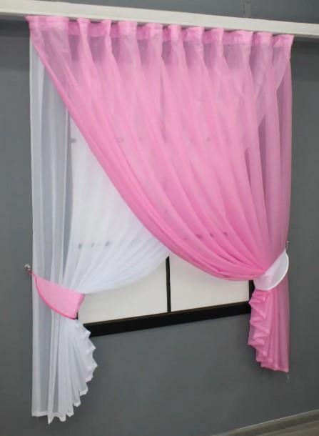 Комплект штор на кухню шифон 280х170 см Белый/Розовый (076к) - фото 4 Комплект штор на кухню шифон 280х170 см Белый/Розовый (076к) - фото 4
