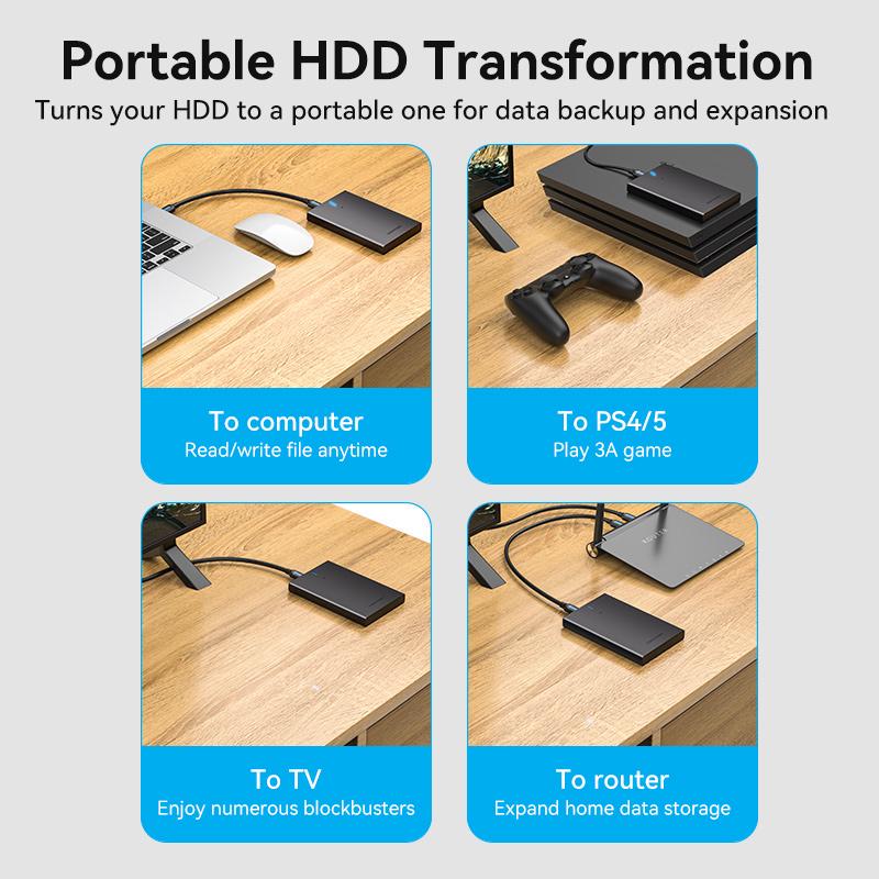 Корпус Vention для SSD/HDD 2,5"/5 Гбит/с USB 3.0 до SATA III с кабелем USB-Micro-USB Type-B Micro-B Черный (KPAB0) - фото 14