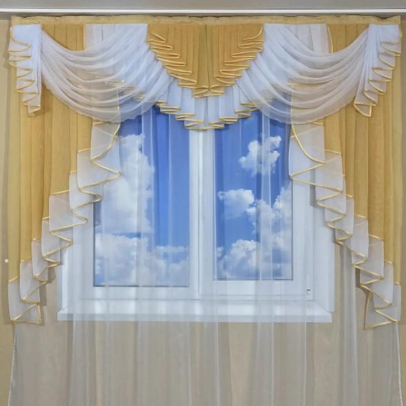 Ламбрекен из шифона на карниз 2м Абрикосовый/Белый (422)