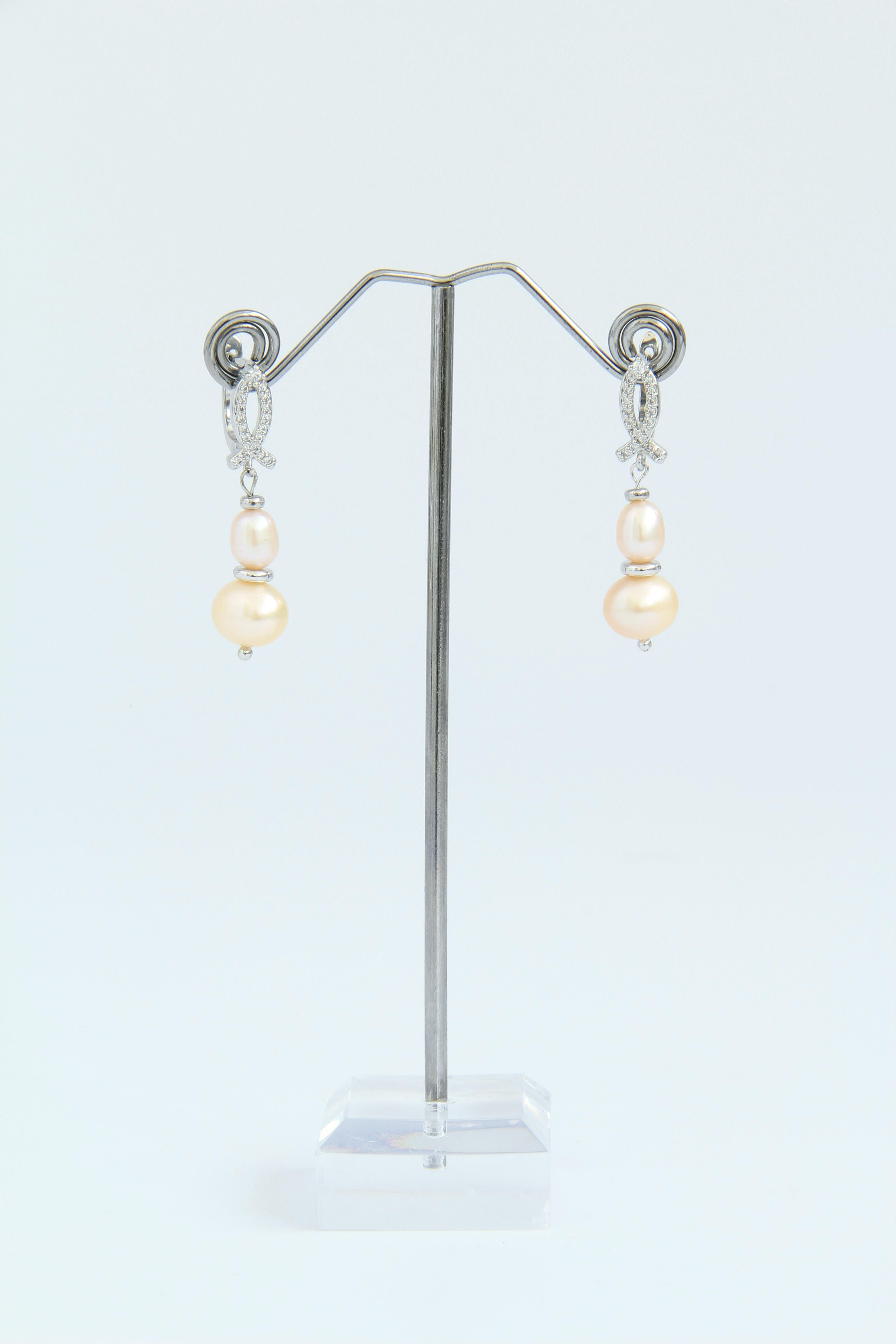 Сережки родій з натуральними рожевими перлами Даміана ручна робота (ER-0090)