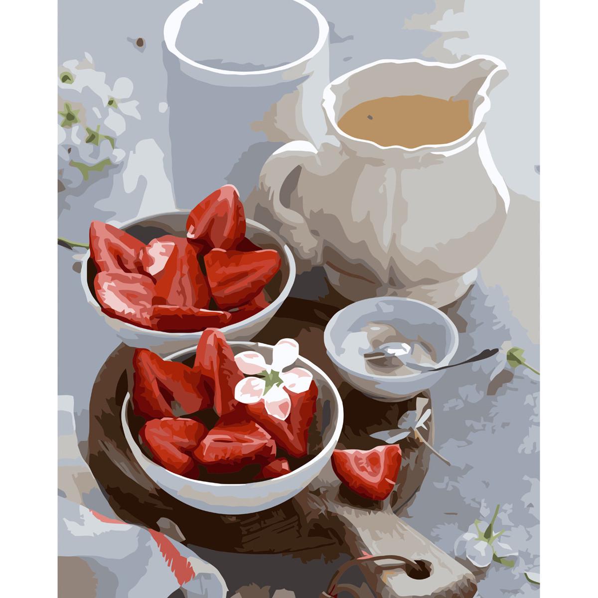 Картина по номерам Strateg Премиум Клубничная нежность с лаком 40х50 см (VA-3600)