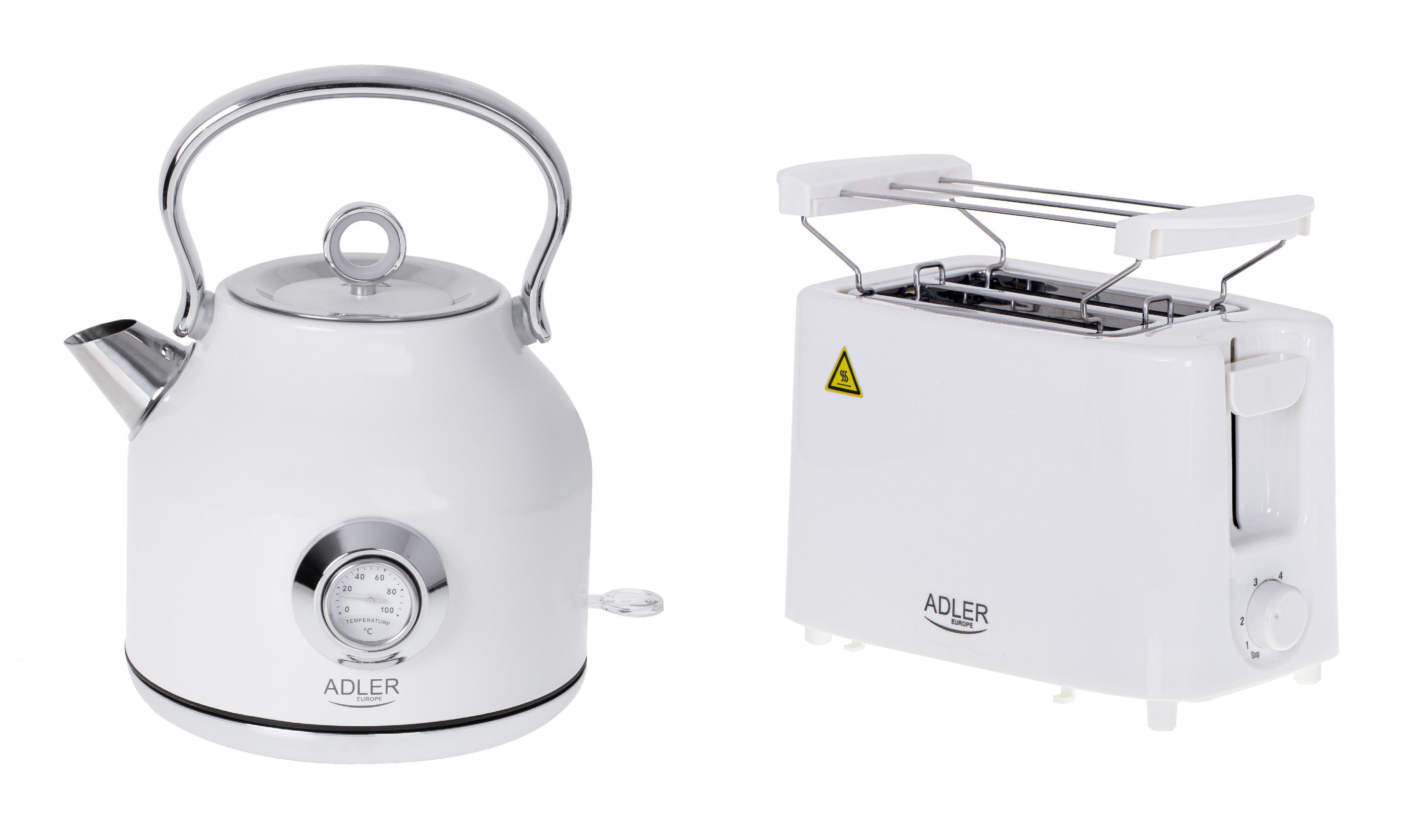 Комплект из электрочайника Adler AD 1346 и тостера Adler AD 3223 White