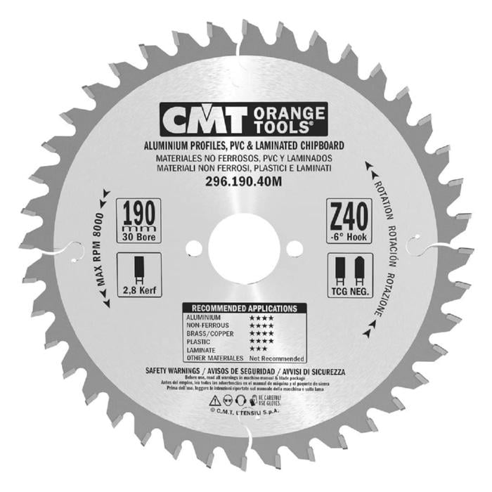 Диск пиляльний CMT Z 40 -6° ТСG 190х2,8х30 мм 296.190.40M (14128)
