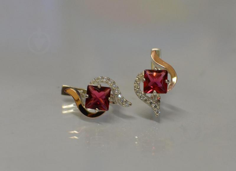 Серебряные серьги Sil с золотыми накладками 118s-10 Красный (Sil-826)