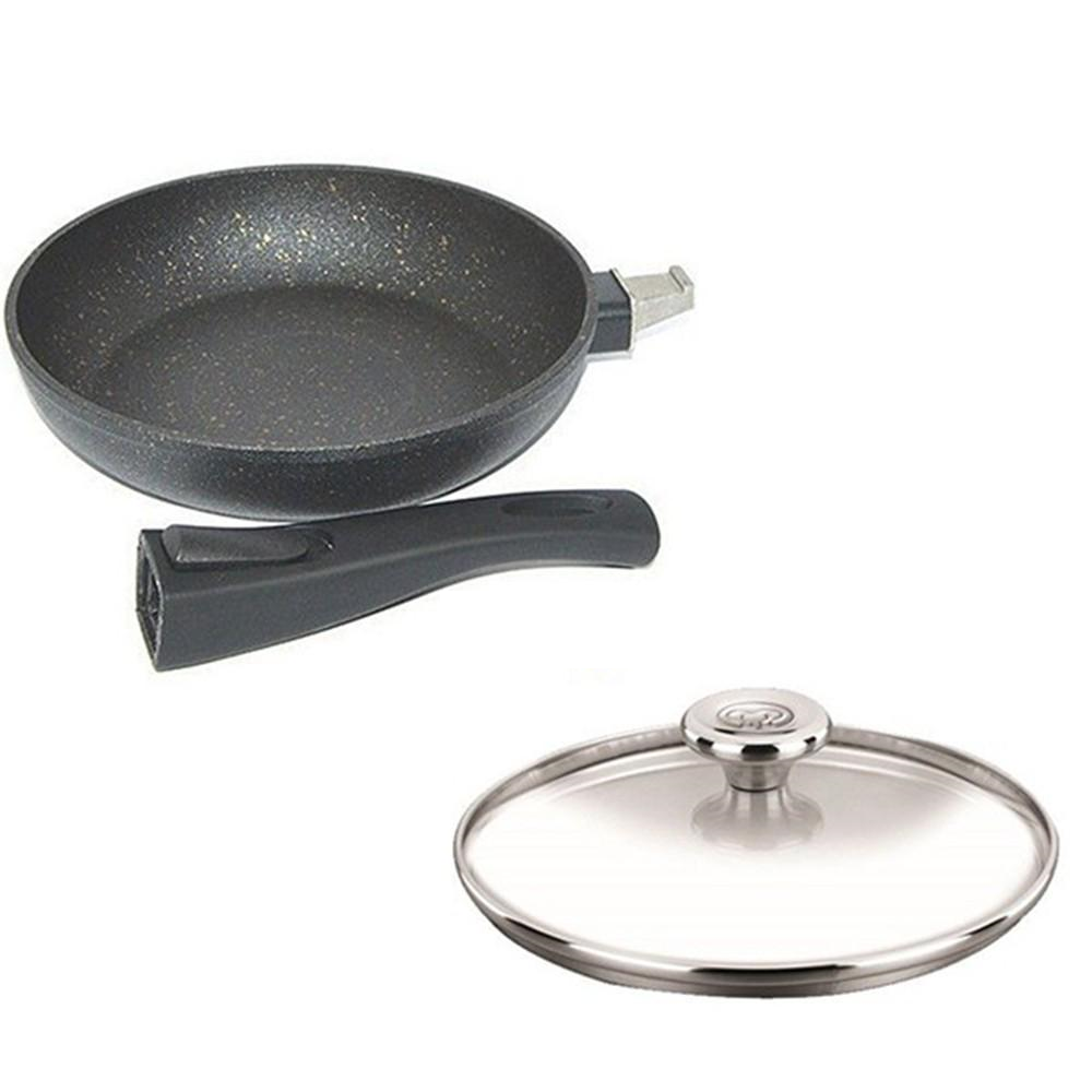 Сковорода Fissman Cosmic Black 20 см AL-4366.20 із кришкою Korkmaz 20 см (A633)