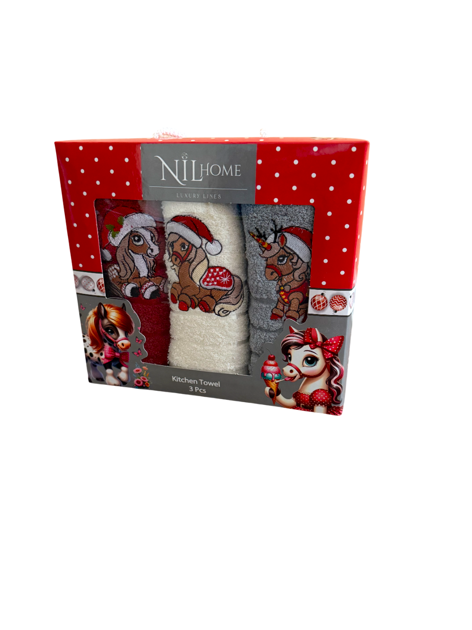 Набір кухонних махрових рушників Nilteks New Year's Horse 3 шт. 40х60 см Різнокольоровий (TC303376106)