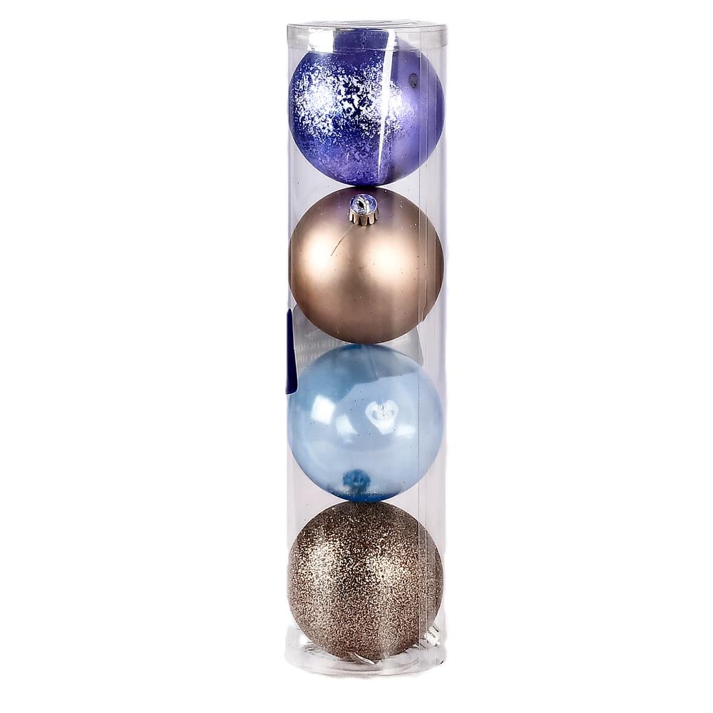 Елочные новогодние шарики 9757 пластиковые 8 см 4 шт. (608007)