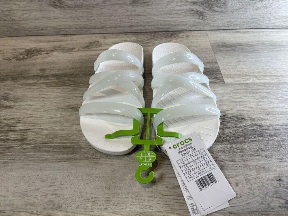 Шльопанці жіночі утеплені Crocs Splash Glossy Strappy Slide р. 37-38 Білий (14817) - фото 7