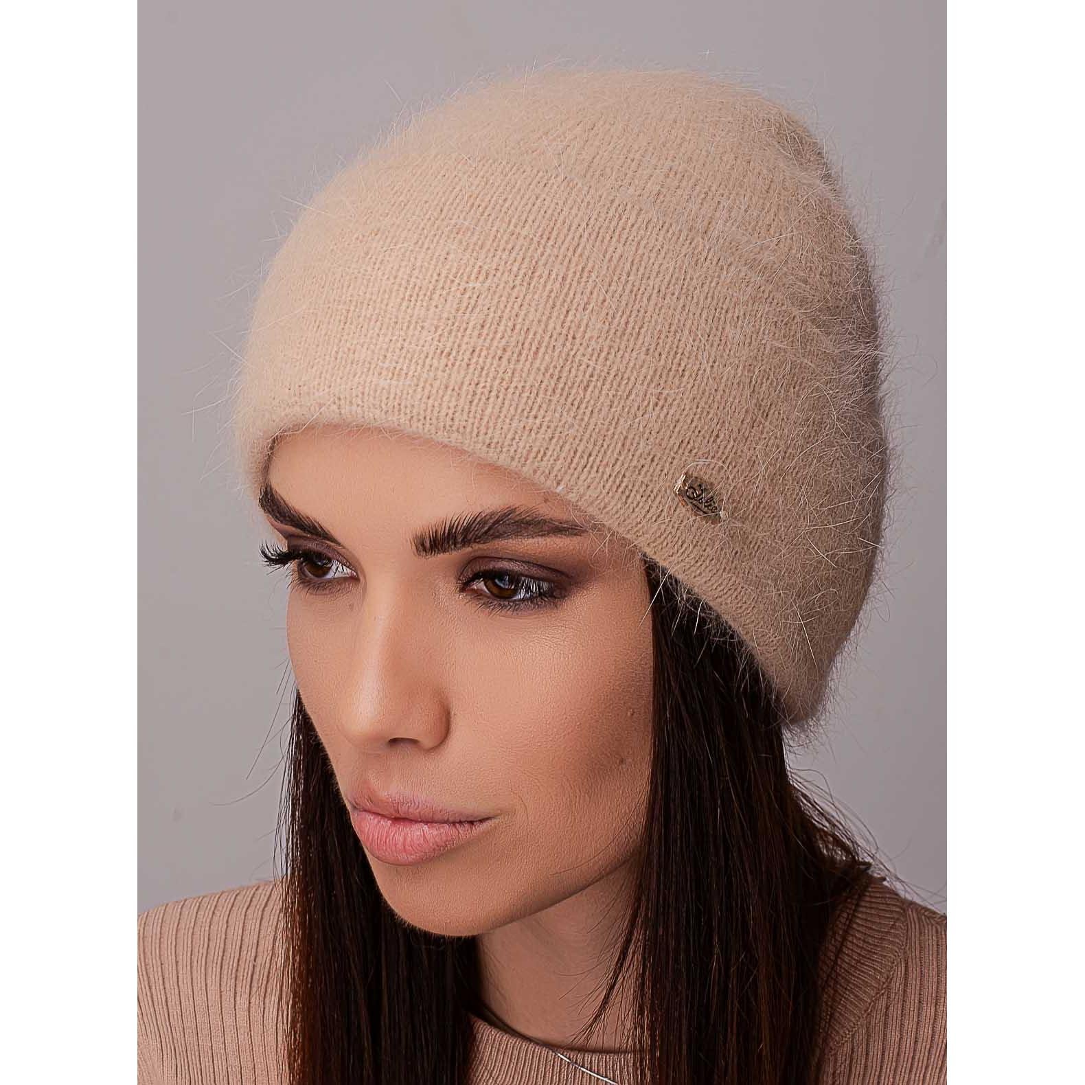 Шапка женская ангоровая Leks СКАРЛЕТ одинарная с отворотом мелкого вязания one size Бежевый (205563) - фото 1