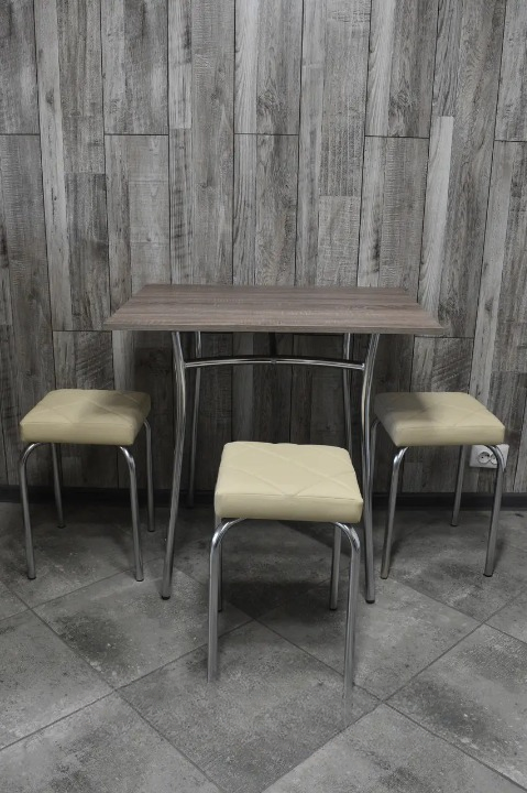 Кухонний комплект Tutty Lux Trio стіл/табурети 3 шт. в хром-корпусі 60х80х75 см Трюфель/Бежевий (28374709)