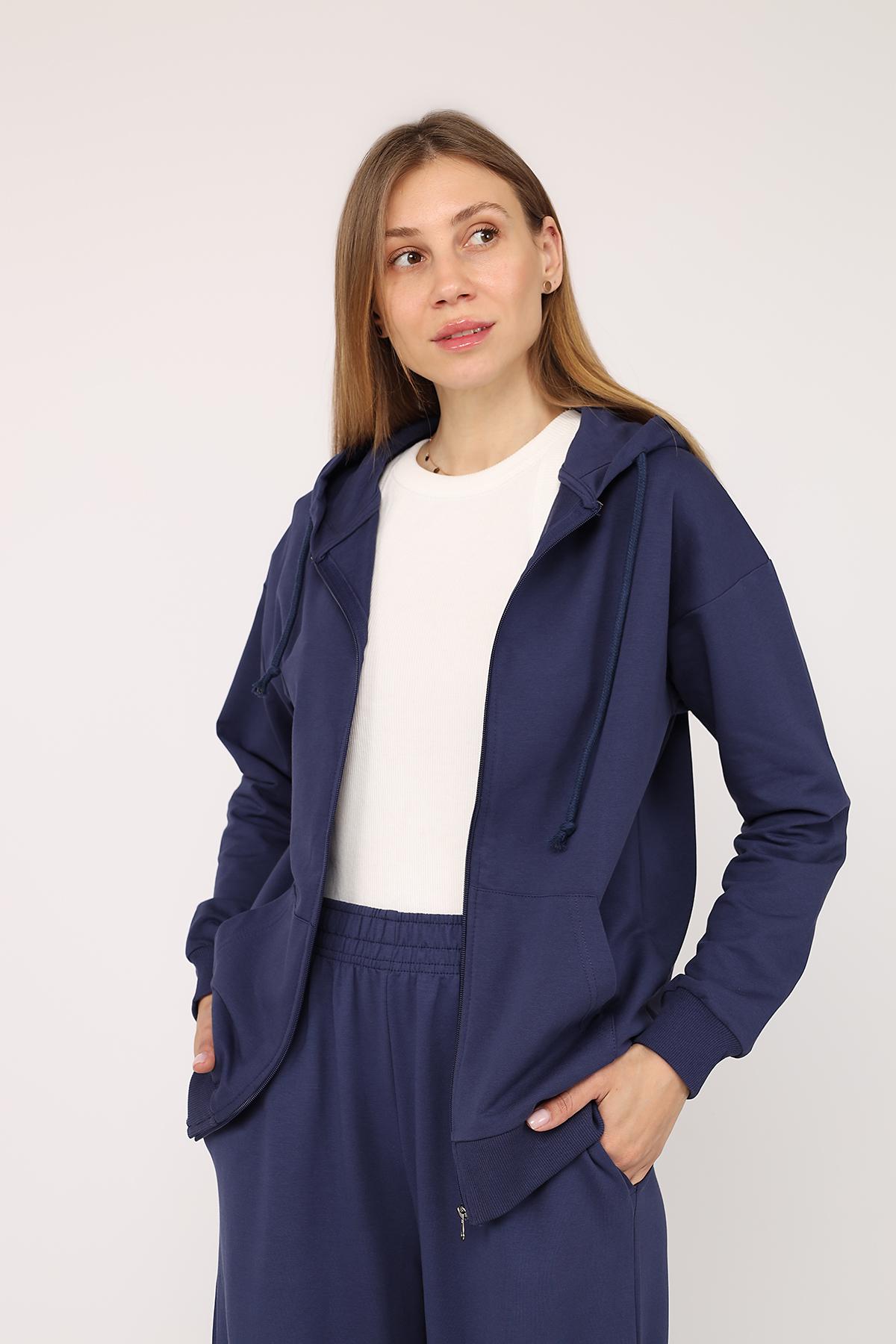 Толстовка на блискавці жіноча ЦБ-00266280 р. 42 Темно-синій (SKT001035577) - фото 3 Толстовка на блискавці жіноча ЦБ-00266280 р. 42 Темно-синій (SKT001035577) - фото 3