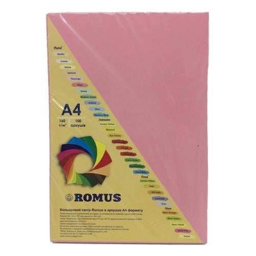 Папір кольоровий Romus А4 160 г/м2 100 аркушів Рожевий (R50621)