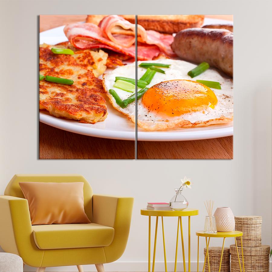 Настінний декор Смажене яйце бекон відбивна та ковбаска на сніданок 111x81 см (A254-2)