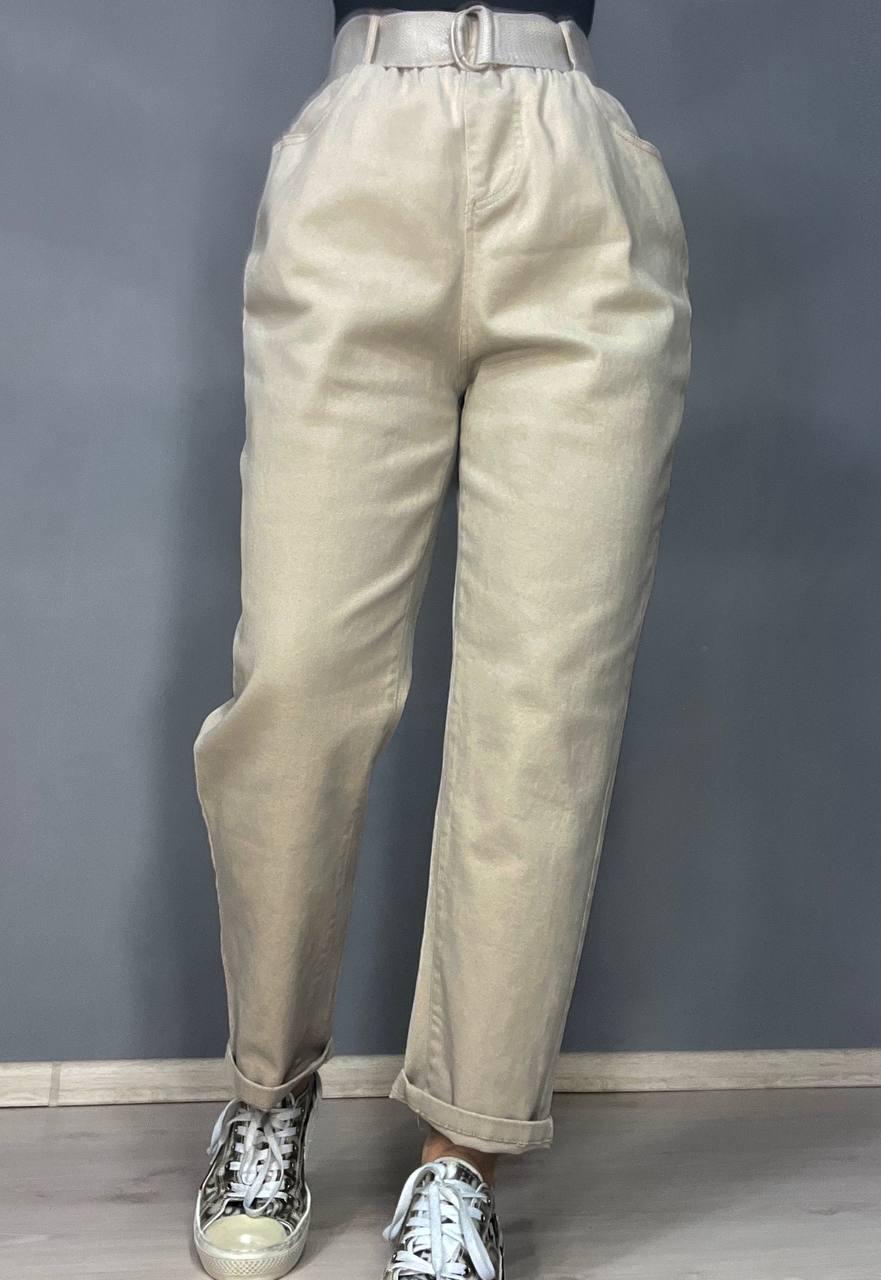 Джинсы женские A-N 25072 MOM бананы талия на резинке с ремнем стрейчевые оверсайз M Бежевый (3987)