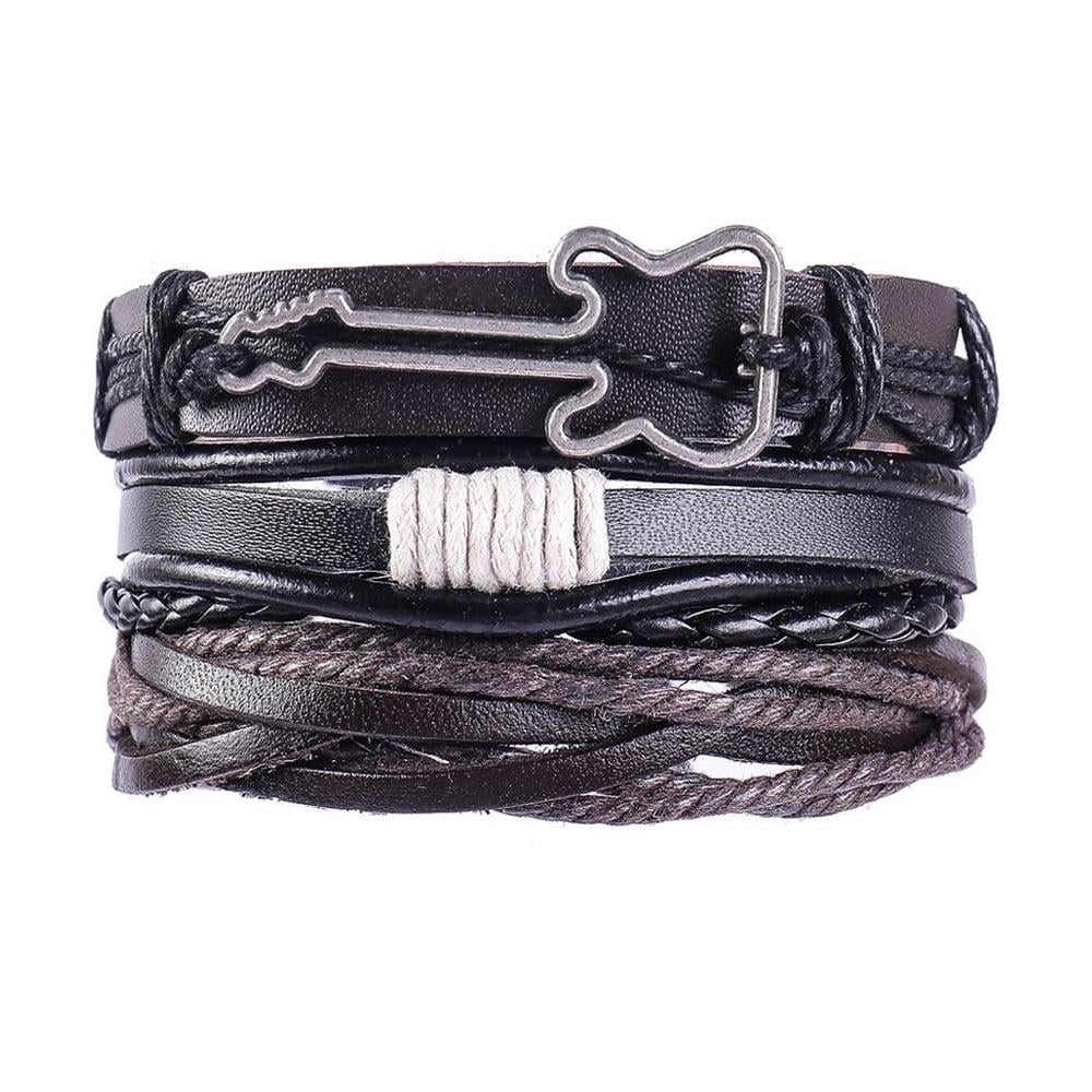 Набор плетеных кожаных мужских браслетов универсального размера гитара (NR0501)
