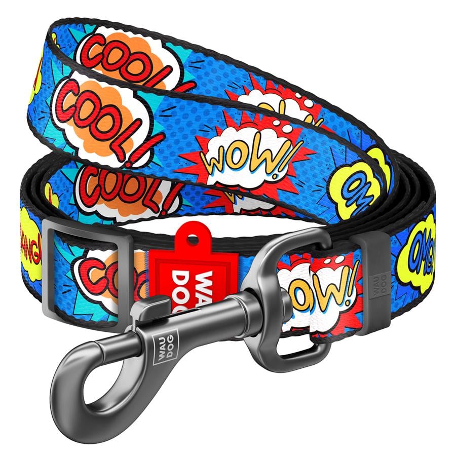 Поводок для собак нейлоновый WAUDOG рисунок ВАУ регулируемый 152-183 см х 20 мм