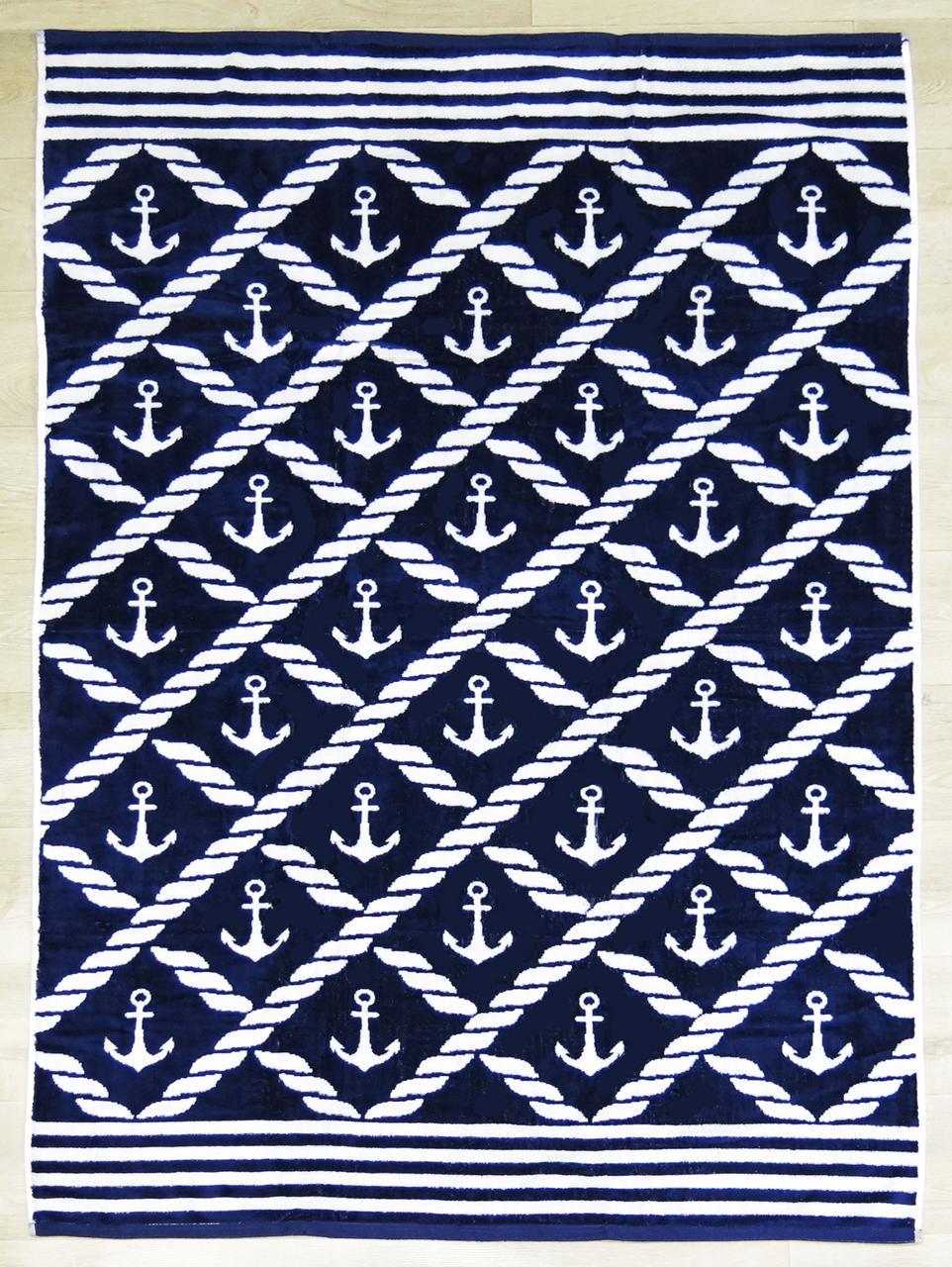 Полотенце пляжное Parisa JYD-030 Велюр Якорь 100x150 см Синий (28092475)