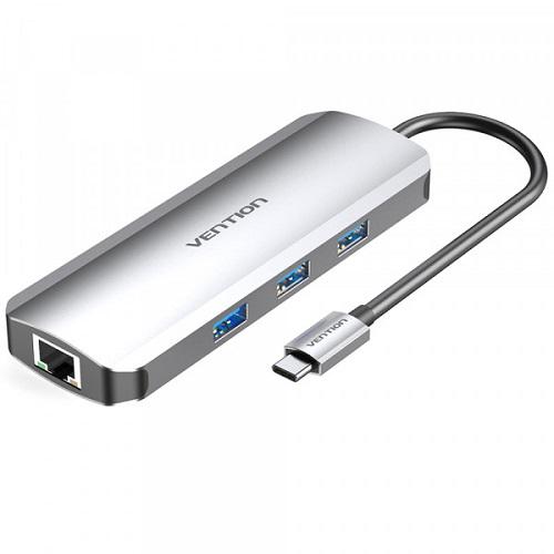 Док-станция Vention TOKHB USB3.1 Type-C-HDMI/USB 3.0x3/RJ45/SD/TF/PD 100W - фото 1