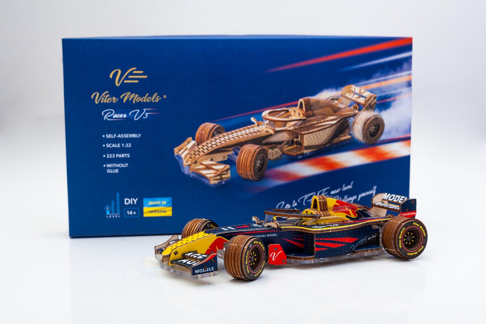 Конструктор деревяный 3D Racer V3 Red Bull 223 детали (Racer V3 Color RB) - фото 9