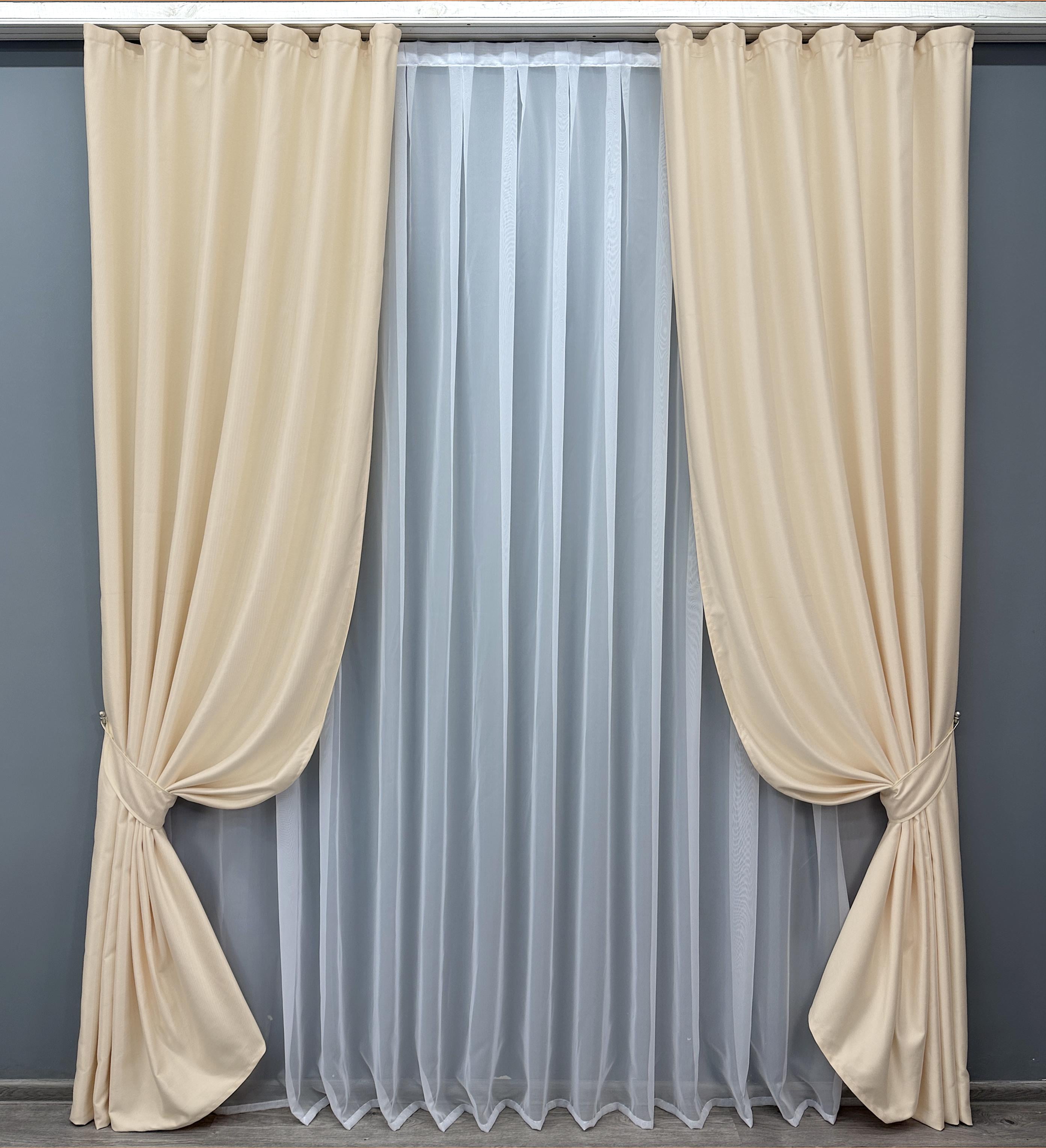 Комплект готовых штор VR-Textil Лен № 1747ш 150х270 см 2 шт. Молочный (33-0701)