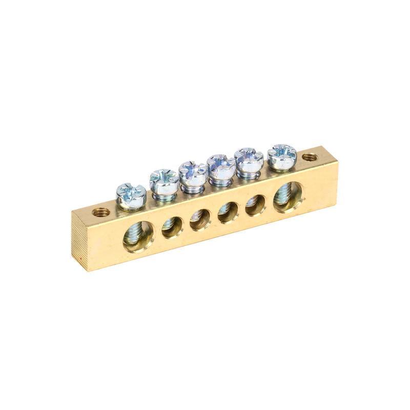 Шина нулевая УЭК 6 отверстий 8x12 мм медь крепления по краям (YNN21-06-100)