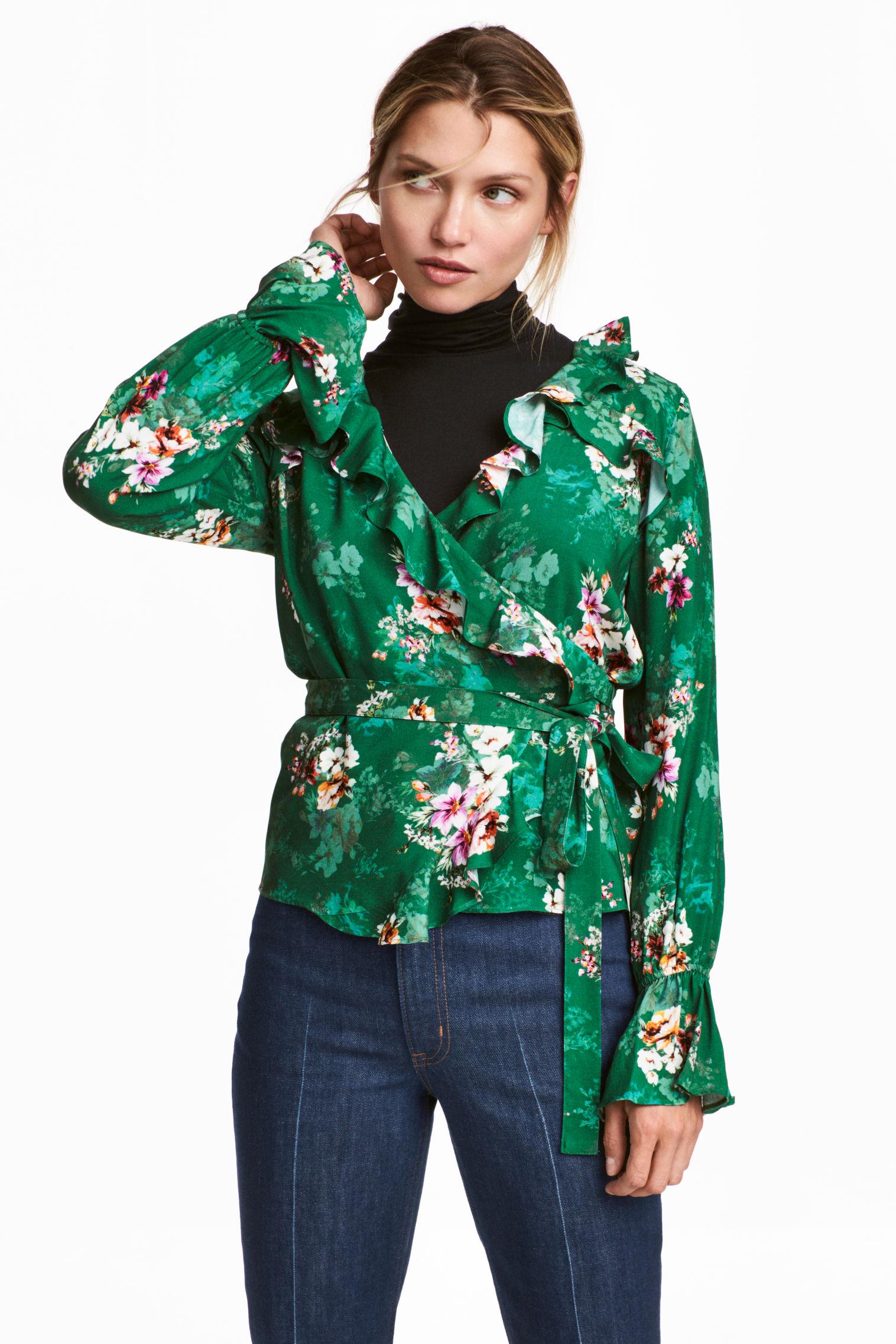 Блуза H&M Цветы р. 40 Зеленый (5965486)