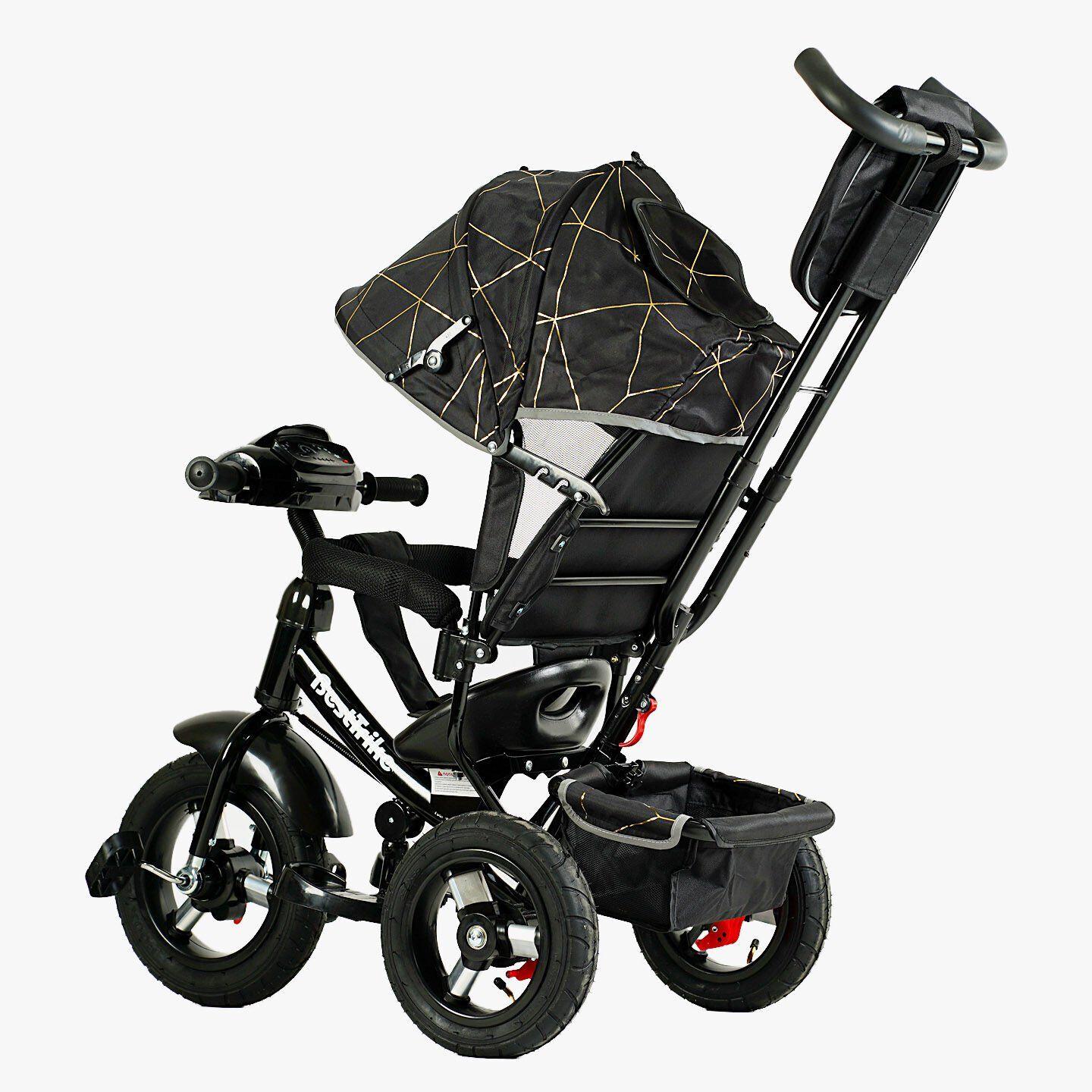 Велосипед дитячий триколісний Best Trike 3390 надувні/фара з USB/пультом/батьківською ручкою Чорний (39-211) - фото 3