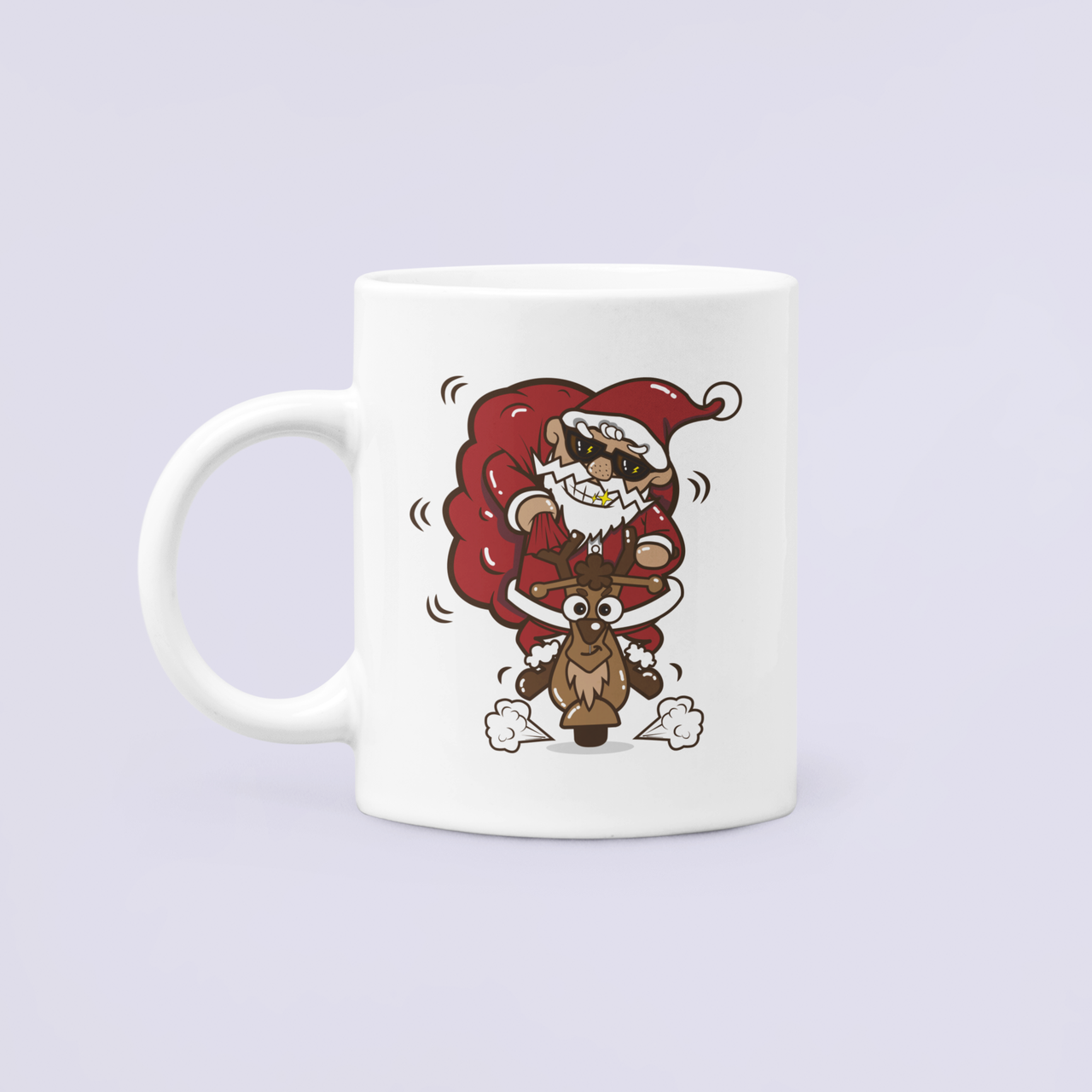 Чашка керамическая с принтом Санта несется 330 мл Белый (НГ111Ч)