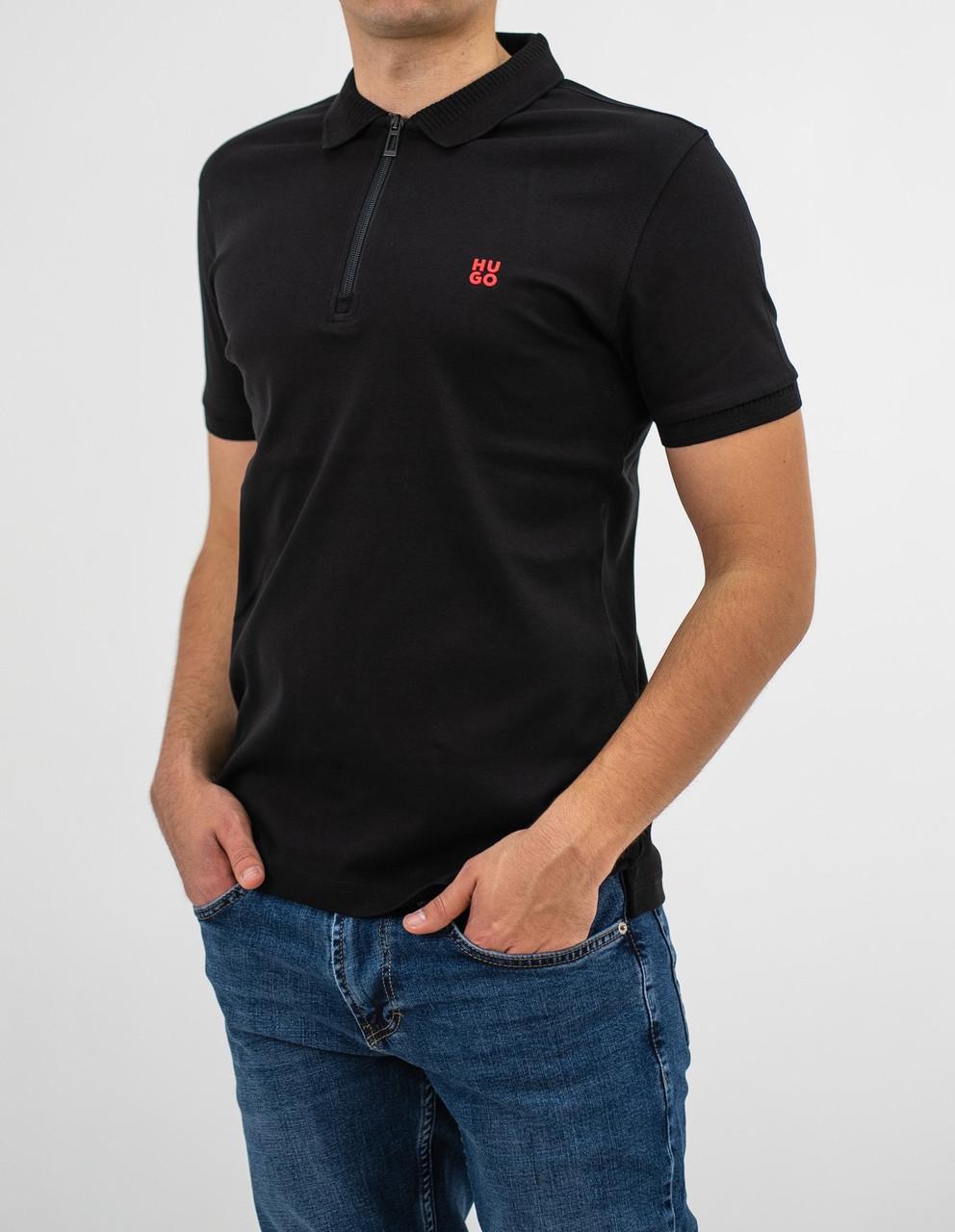 Поло мужское Hugo Boss COTTON-PIQUÉ REGULAR-FIT POLO SHIRT WITH RED LOGO M (HB-15236Black M)