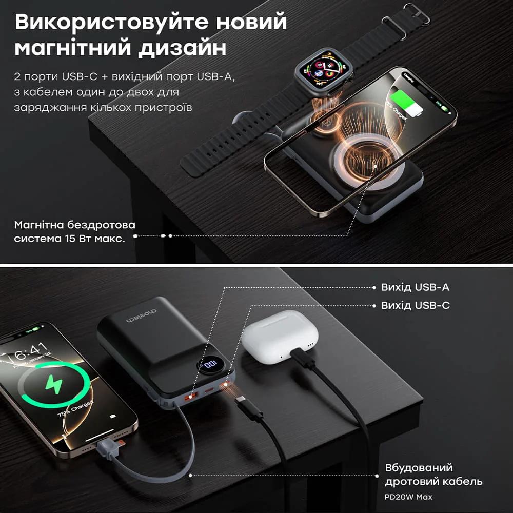 Повербанк с беспроводной зарядкой Choetech B696 20000 mAh Черный (27917906) - фото 3