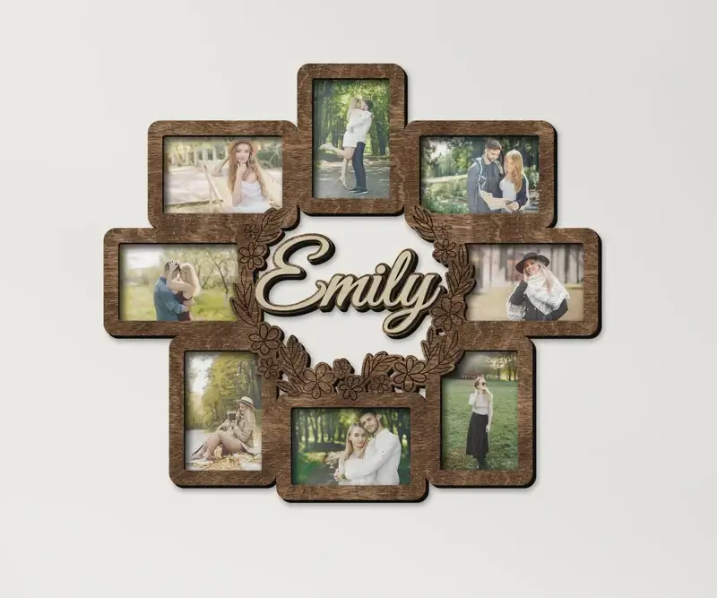 Рамки для фотоколлажа деревянные с цветами на 8 фото Темно-коричневый (flowers_name_collage-5) - фото 1 Рамки для фотоколлажа деревянные с цветами на 8 фото Темно-коричневый (flowers_name_collage-5) - фото 1